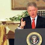 image for Hillary Clinton listens intently as her husband denies having an affair with Monica Lewinsky,1998.