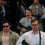 image for USA Delta Force in casual attire protecting General Norman Schwarzkopf during the Gulf War, 1991