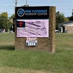 image for Tax exempt church in Arkansas displaying a Trump/Vance sign on both sides of their marquee.