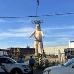 image for Someone has constructed a naked 50 ft statue of Donald Trump in Philly.