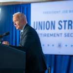 image for President Biden after announcing 1.2 million Pensions have been saved by the administration