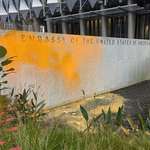 image for The U.S. embassy in London after Just Stop Oil activists sprayed it orange after Trump was elected.