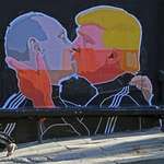 image for A mural showing a kiss shared by Donald Trump and Vladimir Putin, Lithuania