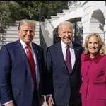 image for President-Elect Trump, President Biden, and Dr. Jill Biden posing outside of the White House.