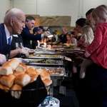 image for President Joe Biden serves dinner to Coast Guard members (and their kids) at Fort Wadsworth, NYC.