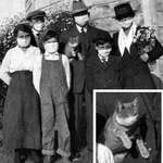 image for A family with their cat wearing masks during the Spanish Flu