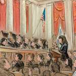 image for Courtroom sketch of SCOTUS hearing arguments on transgender health care today