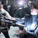 image for An Inspiring picture of a Korean woman resisting the army with a gun pointed at her- South Korea