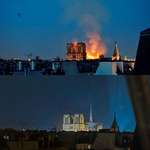 image for Saw Notre Dame burning from my window 5 years ago. 2nd pic is tonight during the reopening ceremony.