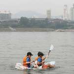 image for Korean students build a raft from 100+ unopened chip bags to protest excess air in packaging.