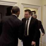 image for CEO Elon Musk with former president Barack Obama, March 2015