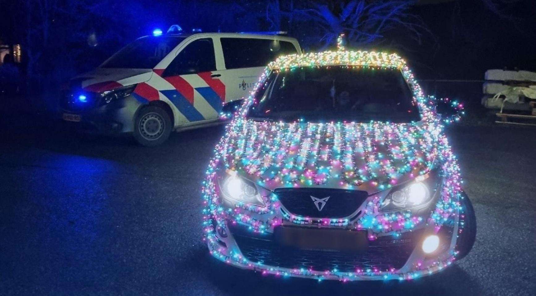 image for Police stop car fully covered in bright Christmas lights