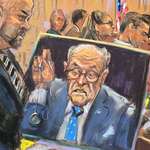 image for Courtroom sketch of Rudy Giuliani being found in contempt for discovery violations.