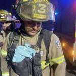 image for Firefighter from Mexico helping fight the Los Angeles fires with the kitten he rescued.