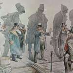 image for An illustration from a book on U.S. history depicting former immigrants rejecting new immigrant.