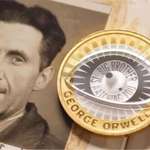 image for UK's new £2 coin with inscription "Big Brother is watching you' quote from 1984