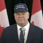 image for The Premier if Ontario Doug Ford wearing a 'Canada is not for sale' hat.