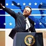 image for Elon Musk mimics hitlers salute . Side by side comparison.