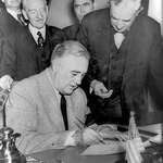 image for President Roosevelt signing the declaration of war against the Nazis