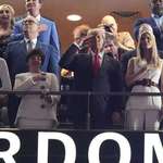 image for Trump salutes at the big game, instead of placing hand on heart