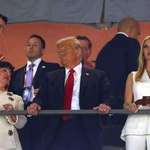 image for A very orange Donald Trump doing his best pigskin impression at Super Bowl LIX