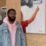 image for Artist Jonathan Harris and his painting titled “Critical Race Theory"