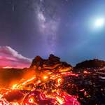 image for This Photo Captures Lava, Milky Way, Meteor, and Moon in a Single Shot.