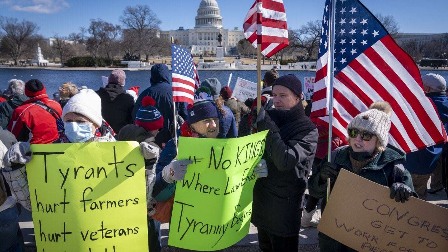image for ‘No kings on Presidents Day’ rings out from protests against Trump and Musk