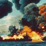 image for Colorized photo of Pearl Harbor Attack, where the United States famously started World War 2.