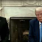 image for Trump pouts while Macron corrects Trump's previous declarations, in the Oval Office. Feb. 24, 2025