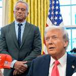 image for Donald Trump starts peddling MAGA caps in Oval Office and RFK Jr fumes in background.