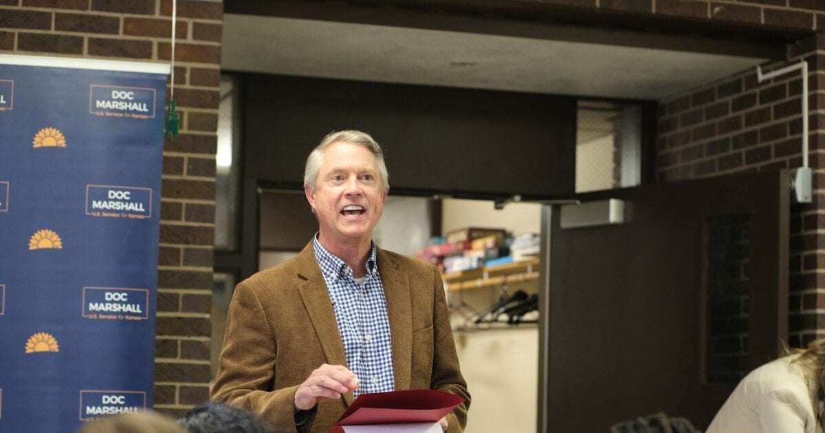 image for Kansas senator's rural town hall meeting swamped by people mad at Trump administration