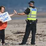 image for Janey Godley, comedian, writer and political activist protesting outside a Trump-owned golf course.