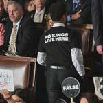 image for Florida congressman Maxwell Frost walks out of Trump's joint address, reveals shirt in protest