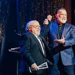 image for Arnold Schwarzenegger presenting Danny DeVito with Robards Award for Excellence in Theatre yesterday