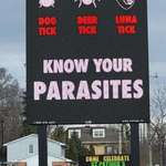 image for A sign in a small town in Ontario. Tick season is on the way. Be safe y'all