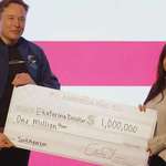 image for Elon Musk presents a check for $1 million dollars during a town hall Sunday, March 30, 2025