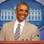 image for Barack Obama, 2014 — remember when the most scandalous thing our president did was wear a tan suit.