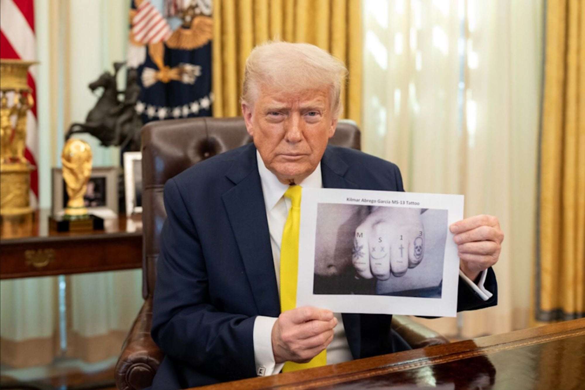 image for Trump Posted a Photo of Abrego Garcia's Hand With an MS-13 Knuckle Tattoo. Internet Sleuths Say It's Photoshopped