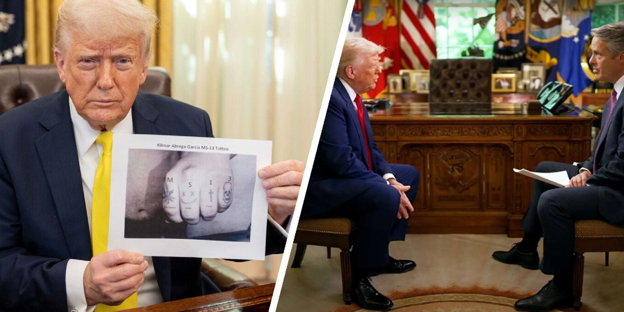 image for Trump Says Photoshopped 'MS-13' Abrego Garcia Tattoo Is Real