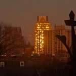 image for Sunset reflecting on building looks like it's burning internally