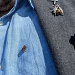 image for OC. This little chap landed on me earlier, must've liked my brooch 🐝
