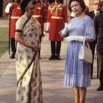 image for Queen Elizabeth II met Indira Gandhi during her official visit to India in 1983.