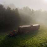 image for An abandoned truck in a field on a foggy morning, Council Bluffs, Iowa.
