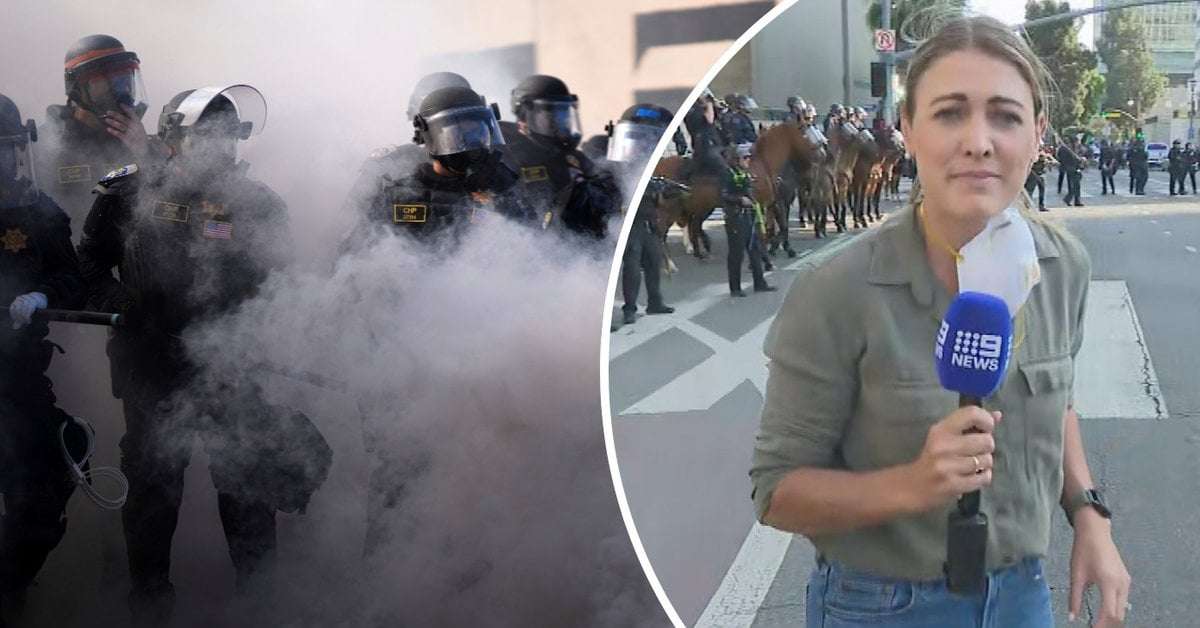 image for Los Angeles protests: Reporter hit with rubber bullet live on camera as tensions erupt