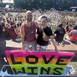image for [OC] Mirror optical illusion art at Seattle Pride. (The second row of letters is a reflection.)