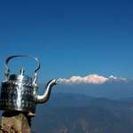 image for Traditional teapot with Kanchenjunga Himalayan range in the background in Nepal.