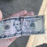 image for The stapled $5 bill I got as my change from a diner this morning….[OC]