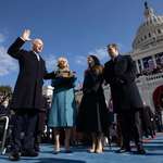 image for Joe Biden taking the oath while his family stood by during Presidential Inauguration in January 2021