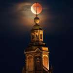image for Lunar eclipse above church tower in the Netherlands. September 7 at 9:08 PM (OC)